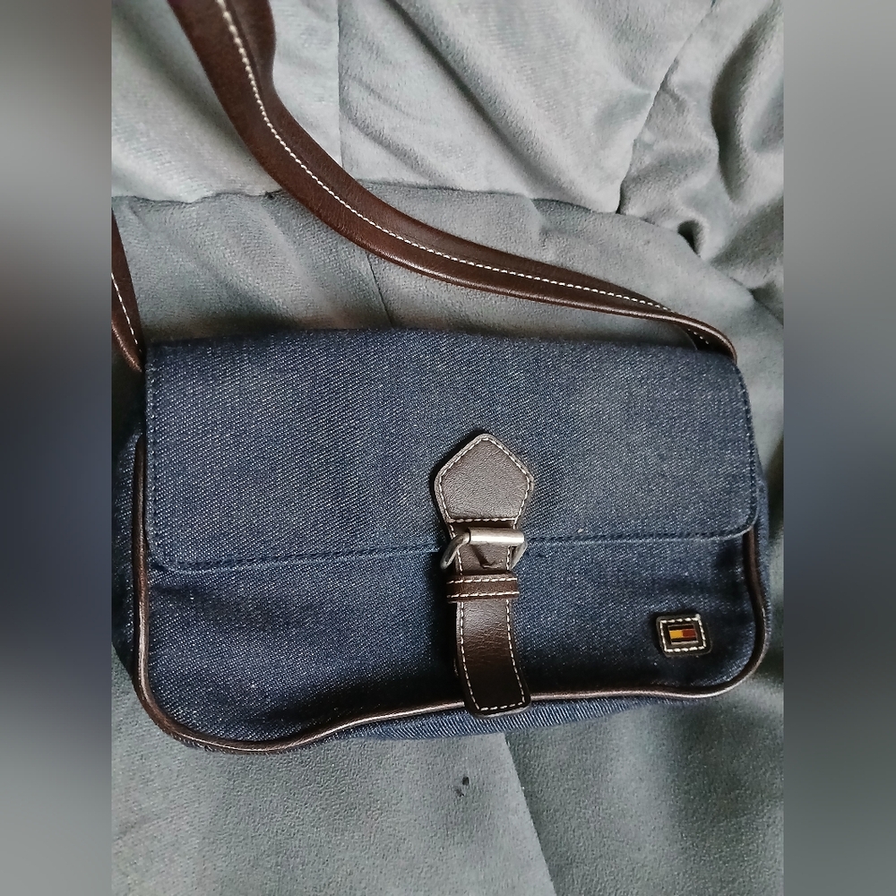 Vintage Y2k Tommy Hilfiger Denim And Leather Shoulder Bag